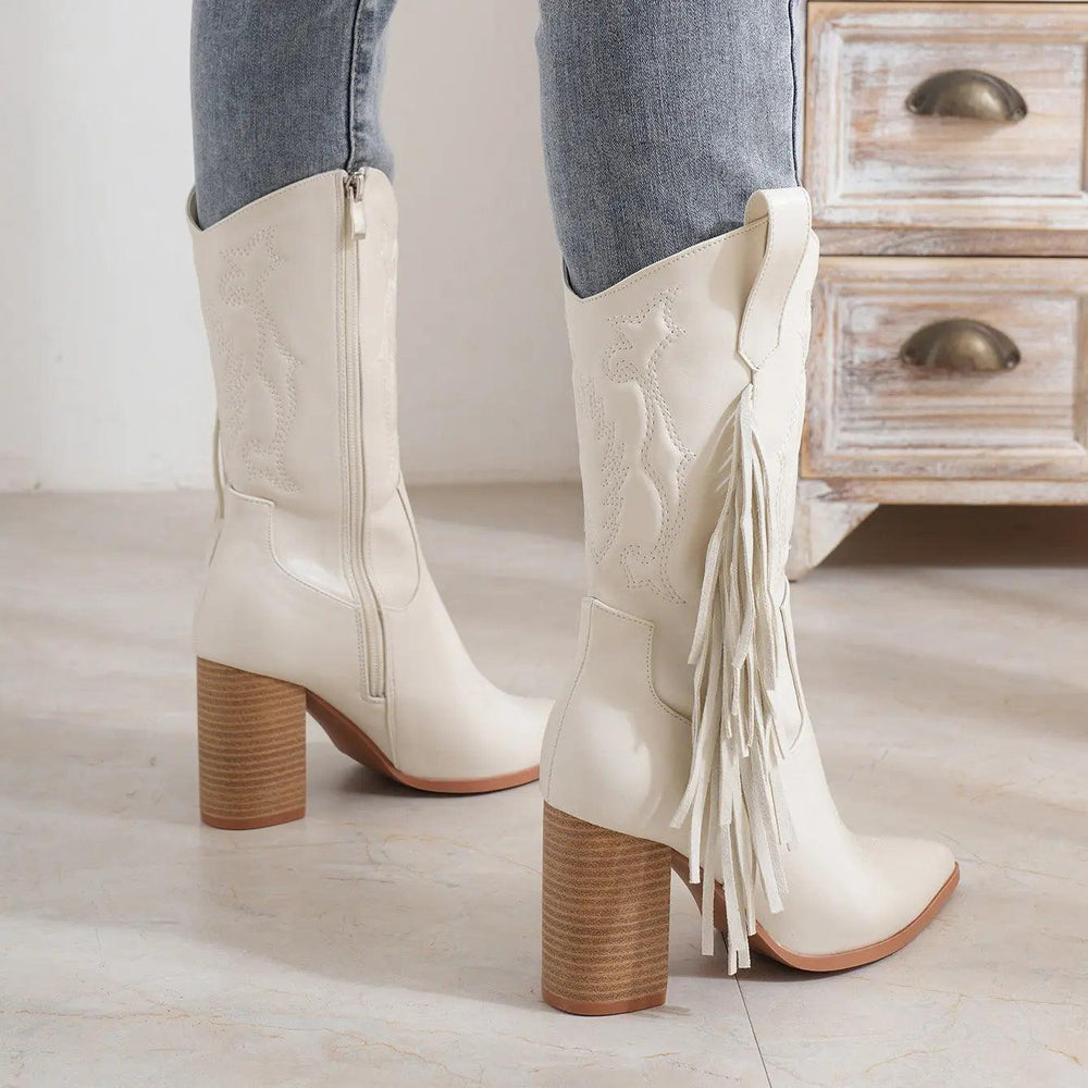 Botte de cowboy occidentale nouvelle blanche avec pampille brodée - EX-STOCK Canada