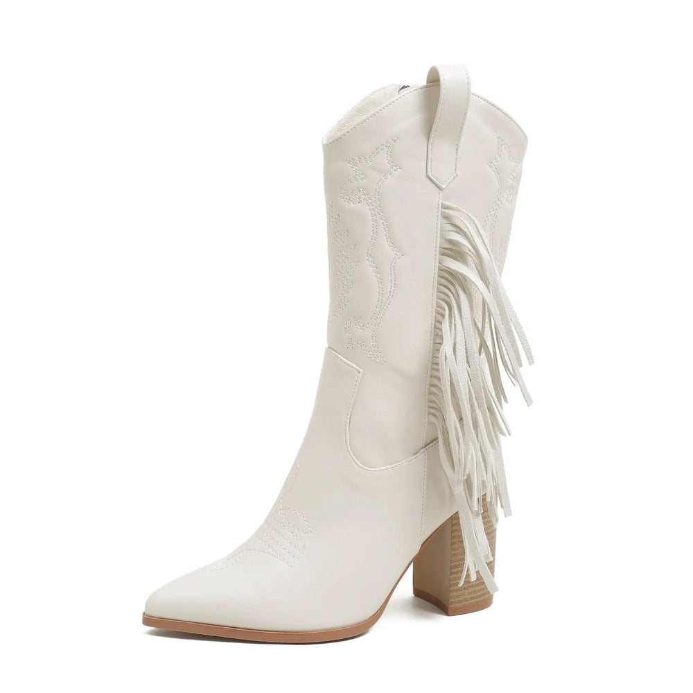 Botte de cowboy occidentale nouvelle blanche avec pampille brodée - EX-STOCK Canada