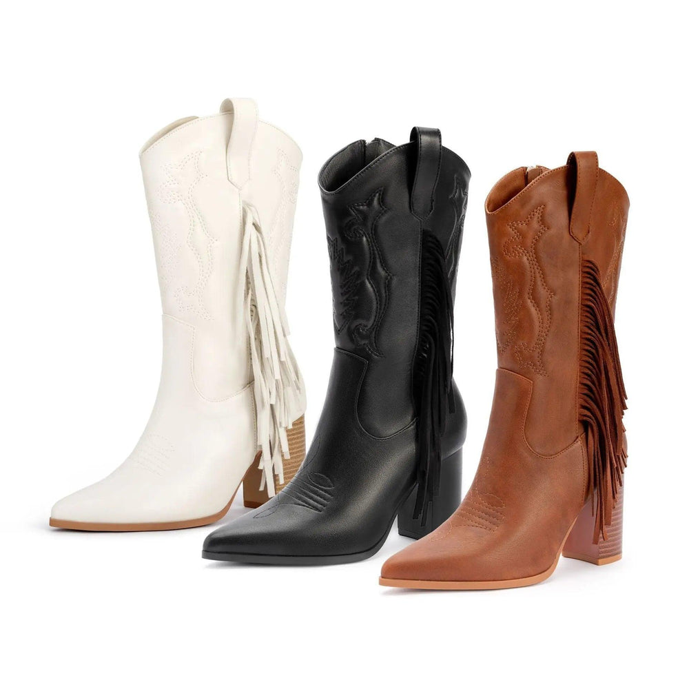 Botte de cowboy occidentale nouvelle blanche avec pampille brodée - EX-STOCK Canada