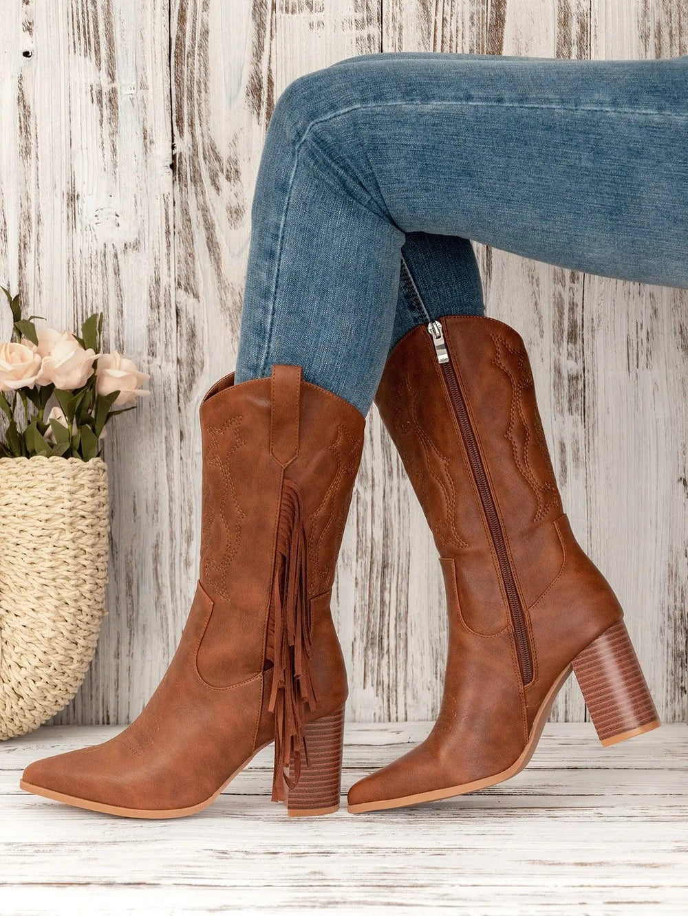 Botte de cowboy occidentale nouvelle blanche avec pampille brodée - EX-STOCK Canada