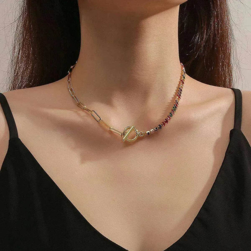 European And American Accessories Stitching Mixed Color Zircon Necklace - EX-STOCK Canada