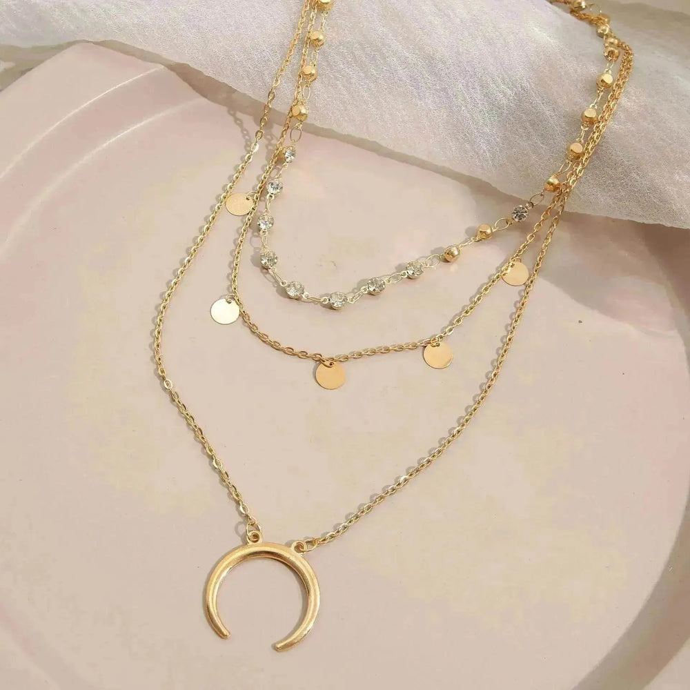 European And American Small Round Slice Tassel Moon Multi-layer Necklace - EX-STOCK Canada