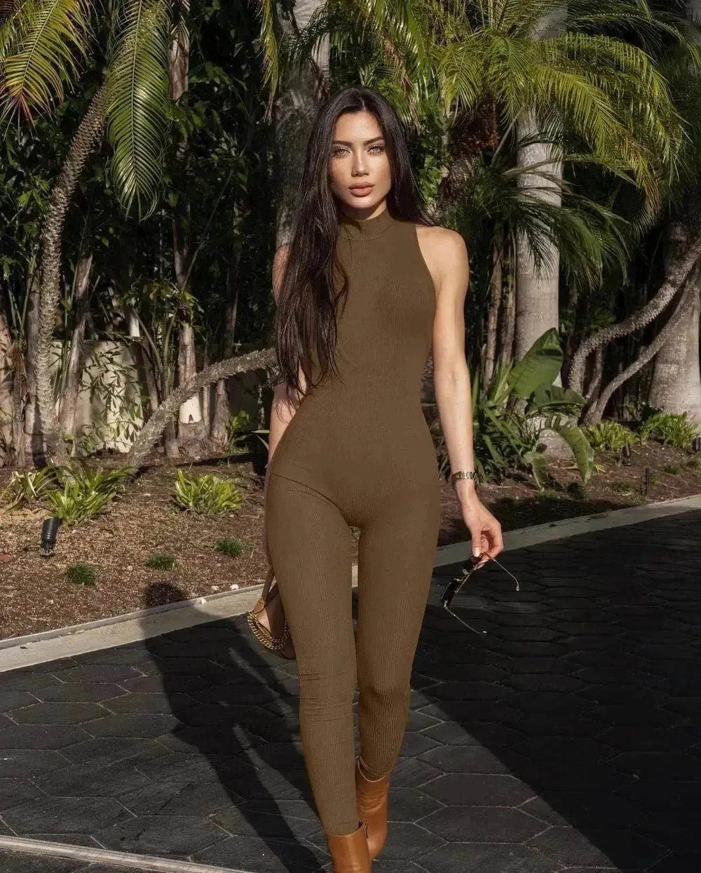 European And American Style Women Yoga Slim Rib Sleeveless Sports Jumpsuit - EX-STOCK Canada