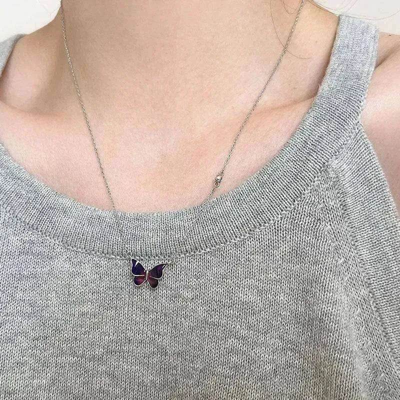 Fashion Novelty S925 Sliver Color-changing Butterfly Necklace - EX-STOCK Canada
