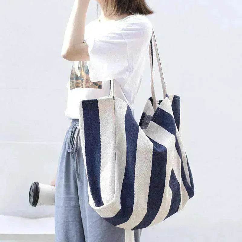 Fashion Shopper Handbags Women Striped Canvas Totes - EX-STOCK Canada