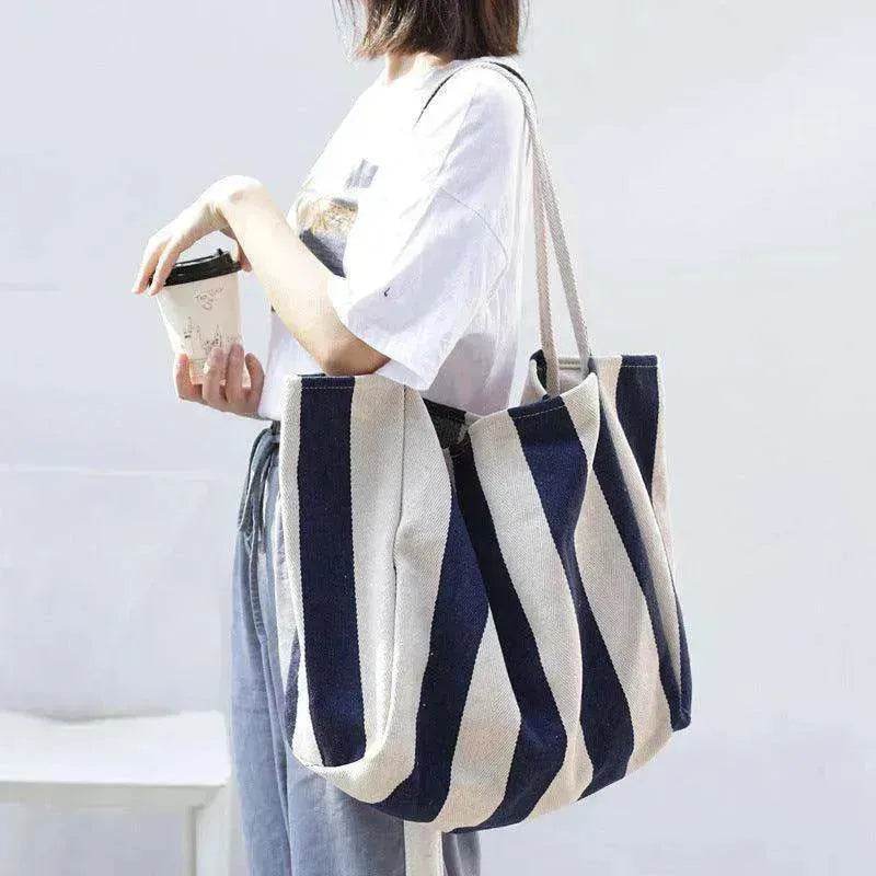 Fashion Shopper Handbags Women Striped Canvas Totes - EX-STOCK Canada