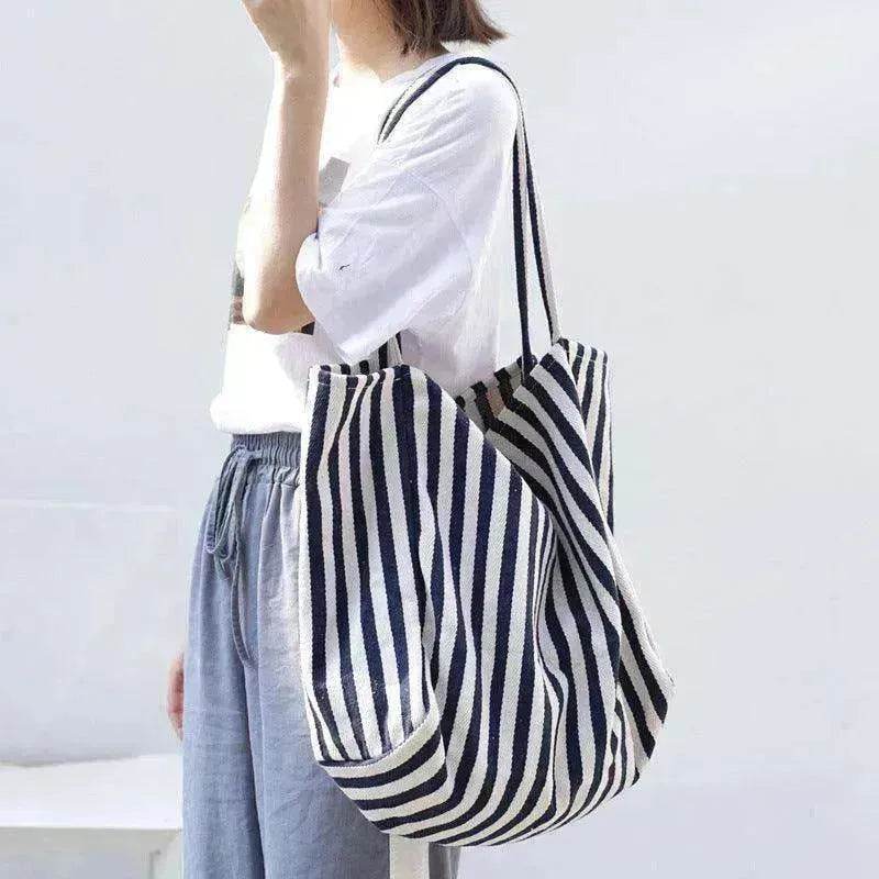 Fashion Shopper Handbags Women Striped Canvas Totes - EX-STOCK Canada