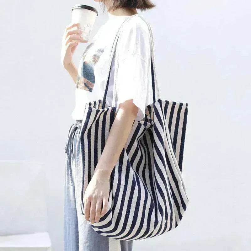 Fashion Shopper Handbags Women Striped Canvas Totes - EX-STOCK Canada