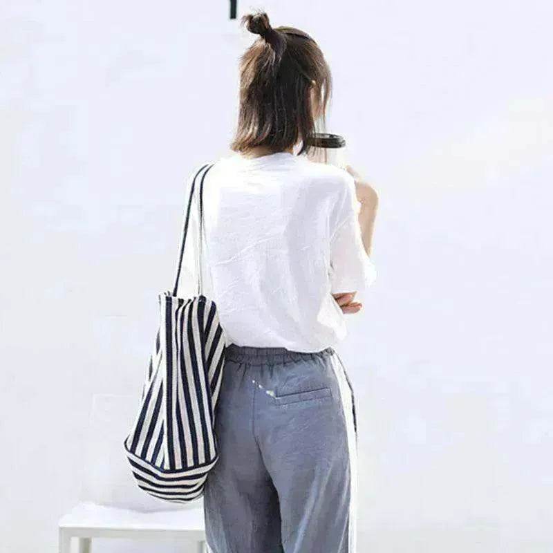 Fashion Shopper Handbags Women Striped Canvas Totes - EX-STOCK Canada