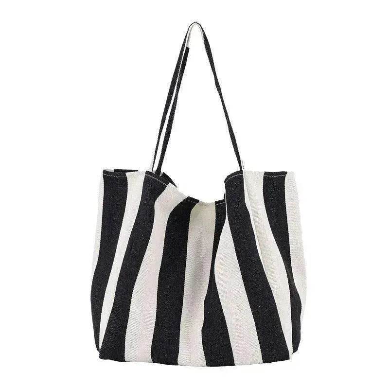 Fashion Shopper Handbags Women Striped Canvas Totes - EX-STOCK Canada