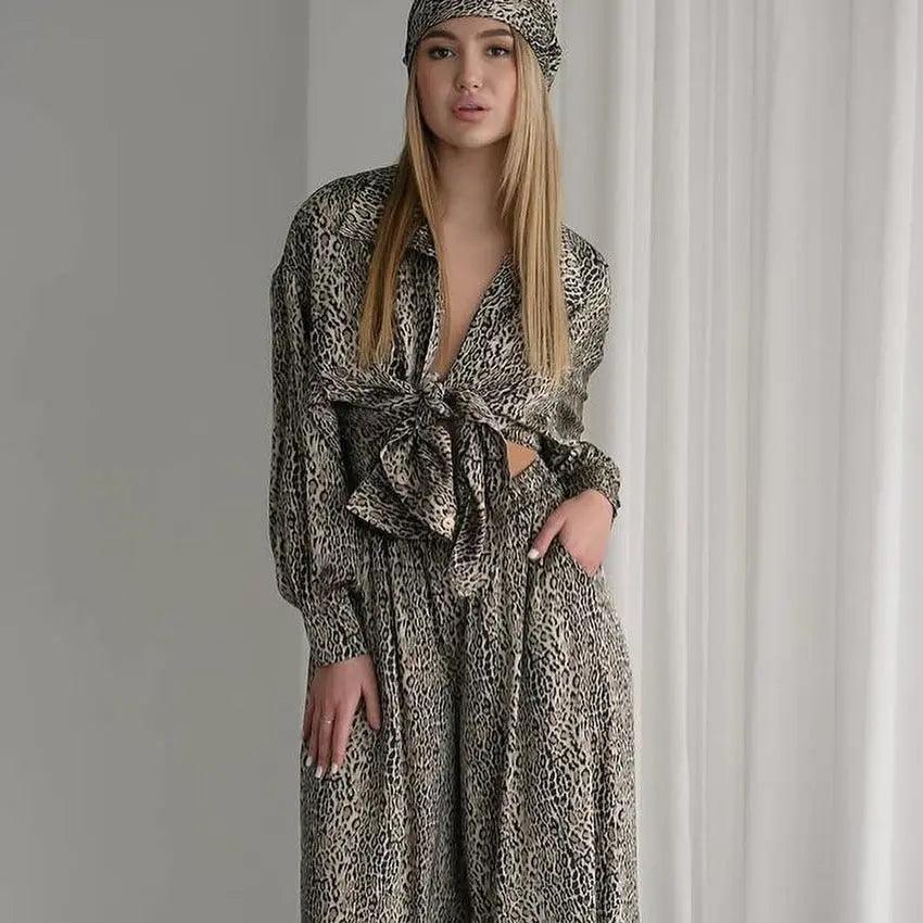 Fashionable Leopard Print Loose Ice Silk Pajamas For Women - EX-STOCK Canada
