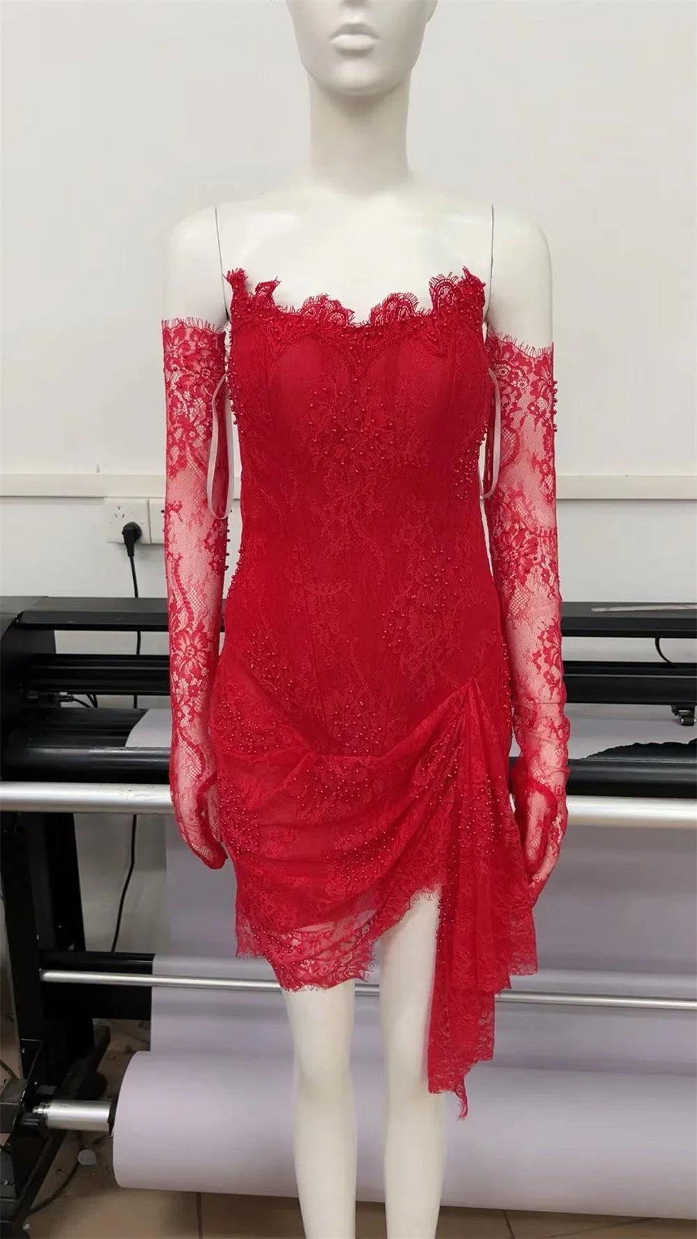 Abito da sera alla moda con top a tubo a manica lunga in pizzo per festeEX-STOCK Canada