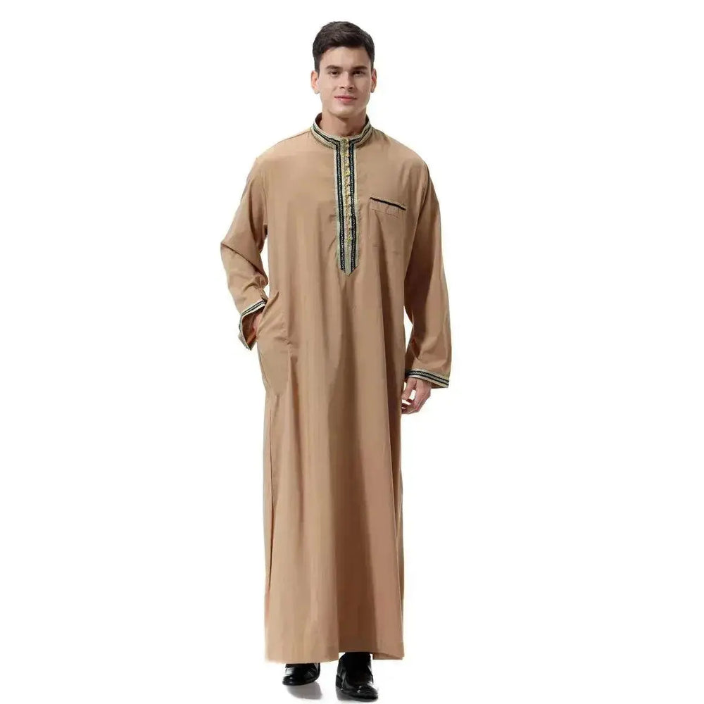 Fashionable and Elegant Arab Middle East Men's Applique Stand Collar Robe, TH810 Moroccan Men's Jalabiya - EX-STOCK Canada