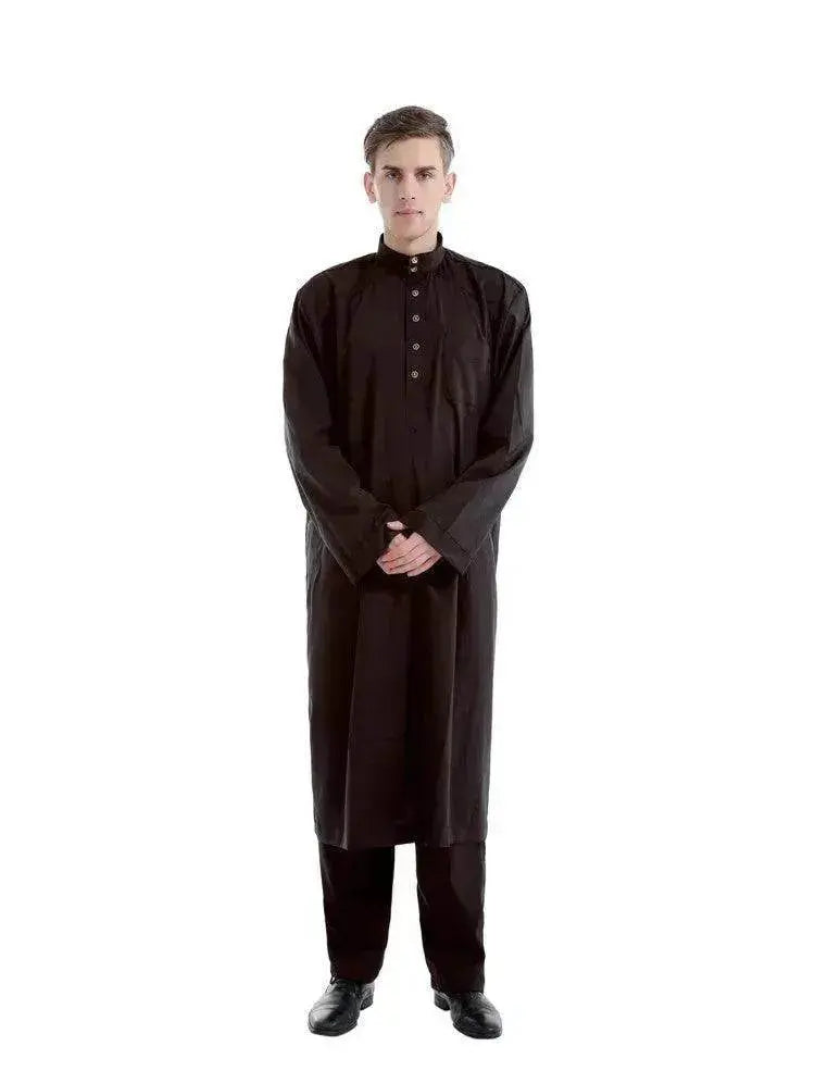 Fashionable and Elegant Arab Two-piece Solid Color Men's Robe Moroccan Men's Jalabiya - EX-STOCK Canada