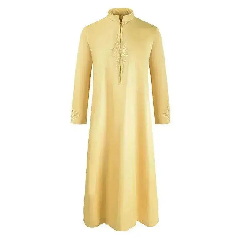Fashionable and Elegant Men'S Robe Solid Color Embroidered Middle East Arab Long-Sleeved Foreign Trade Robe Moroccan Men's Jalabiya - EX-STOCK Canada