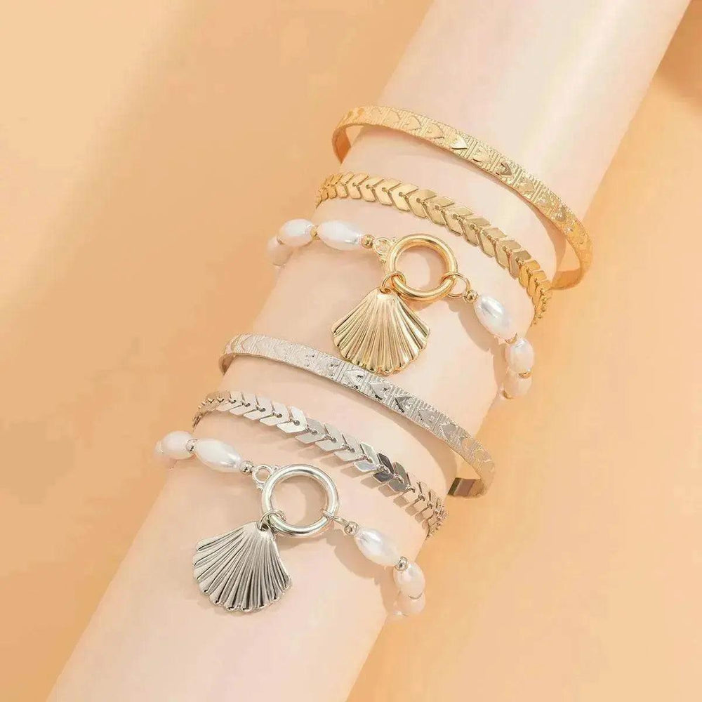 Pulsera Colgante de Concha de Metal Vintage con Perla Falsa - EX-STOCK Canada
