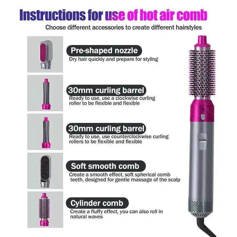 Five-in-one Hot Air Comb Automatic Hair Curler For Curling Or Straightening - EX-STOCK Canada