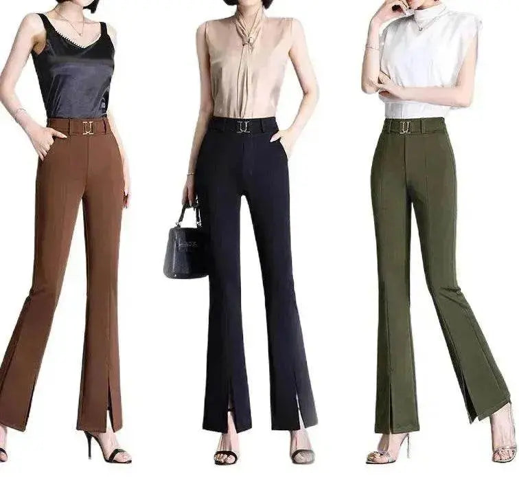 Formal Office Work High-Waisted Wide-Leg trouser Pants for Women - EX-STOCK Canada