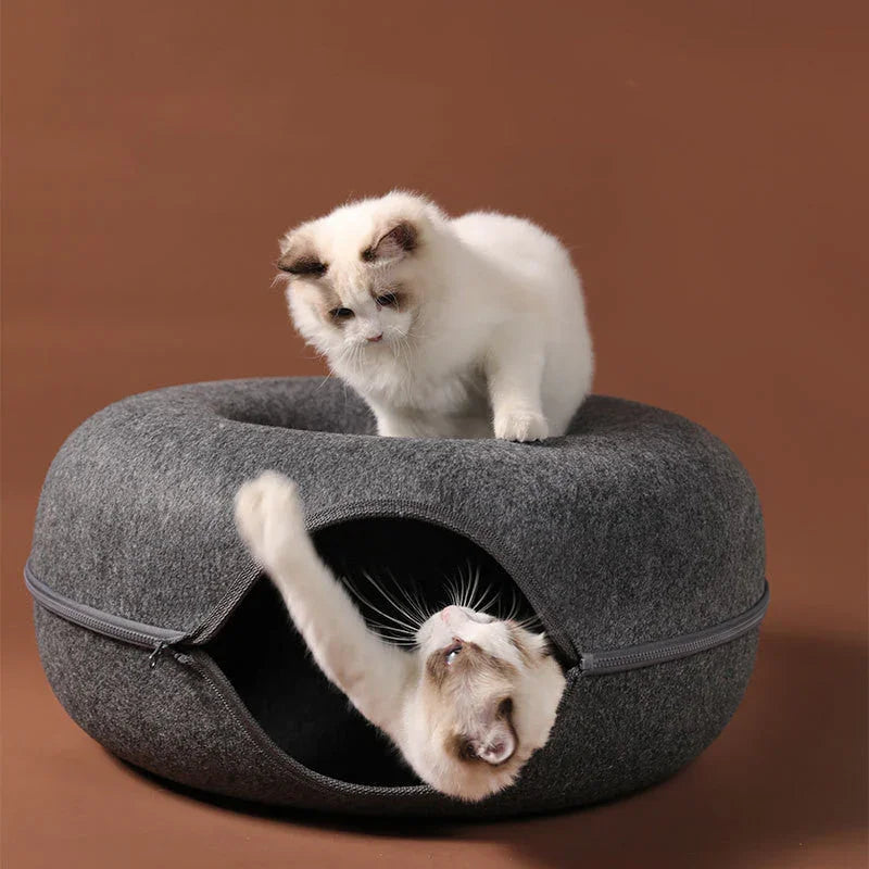 Four Seasons Available Cat Nest Round Woolen Felt Pet Dual-use Cat Nest Tunnel Interactive Training Toy Grey Felt Cat Nest EX-STOCK Canada