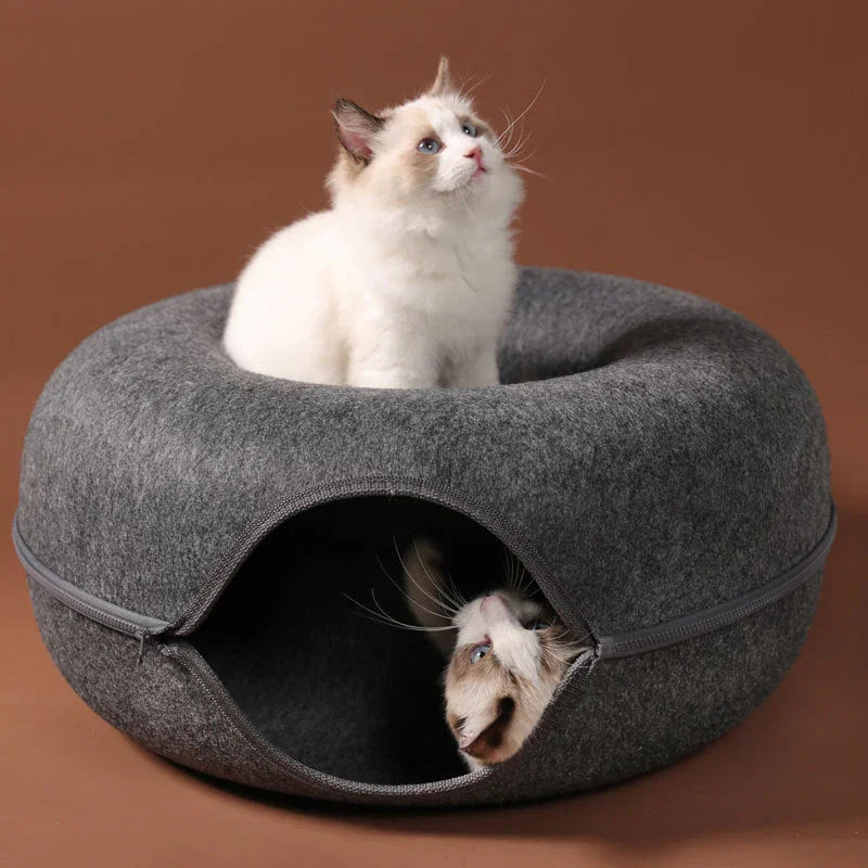 Four Seasons Available Cat Nest Round Woolen Felt Pet Dual-use Cat Nest Tunnel Interactive Training Toy Grey Felt Cat Nest EX-STOCK Canada