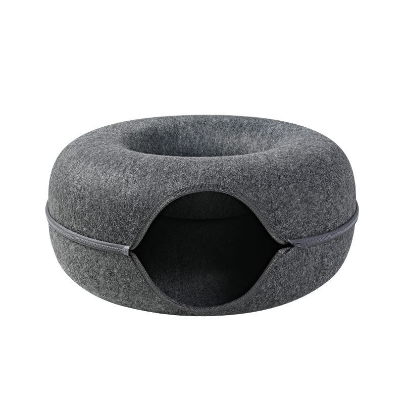 Four Seasons Available Cat Nest Round Woolen Felt Pet Dual-use Cat Nest Tunnel Interactive Training Toy Grey Felt Cat Nest EX-STOCK Canada
