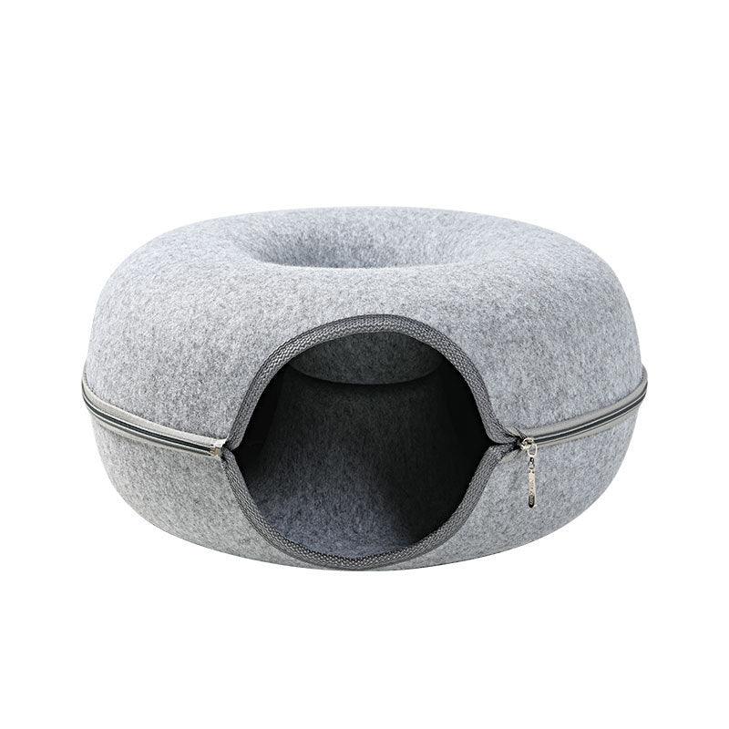 Four Seasons Available Cat Nest Round Woolen Felt Pet Dual-use Cat Nest Tunnel Interactive Training Toy Grey Felt Cat Nest EX-STOCK Canada