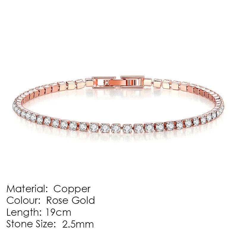 2.5mm Single Row Full Diamond Crystal Bracelet Round Zircon Tennis Hip Hop EX-STOCK Canada