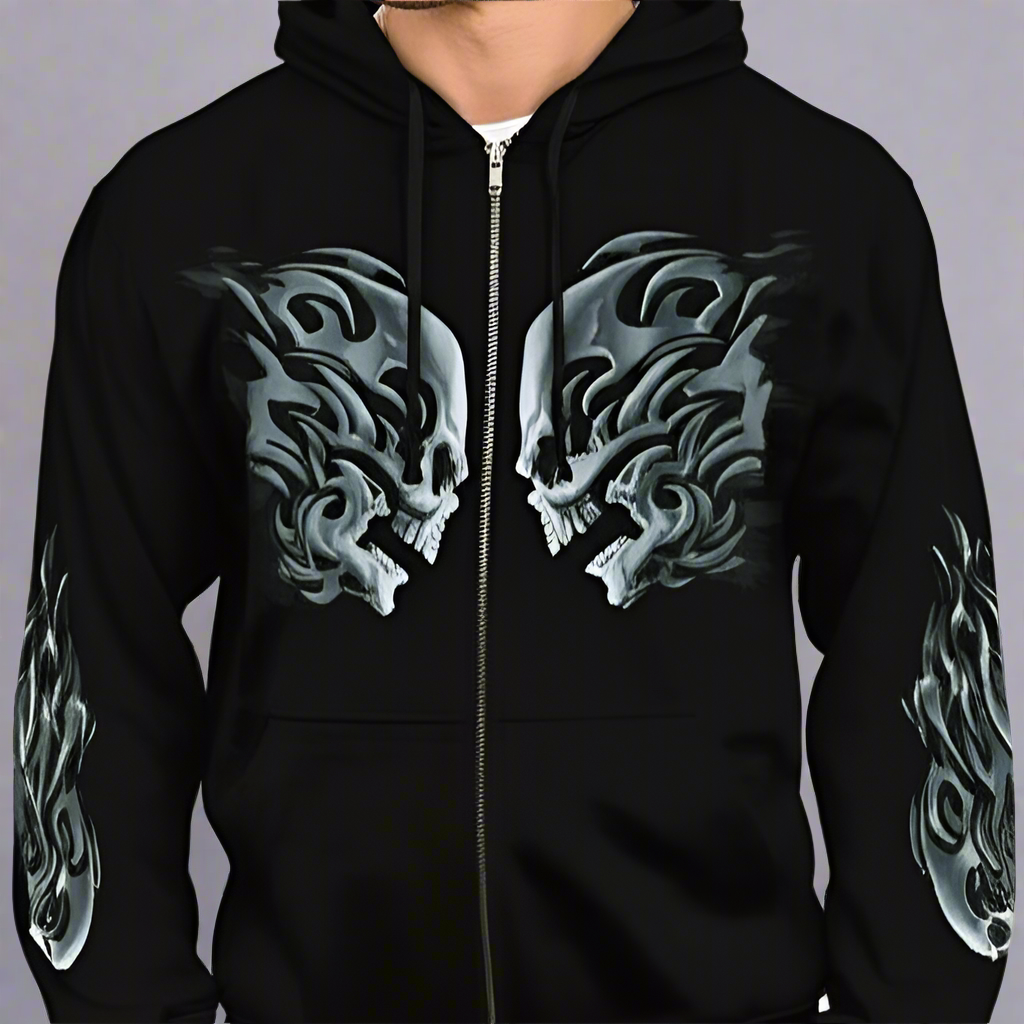 Sudadera con cremallera para hombre BOL con estampado de calaveras y cabeza de choque