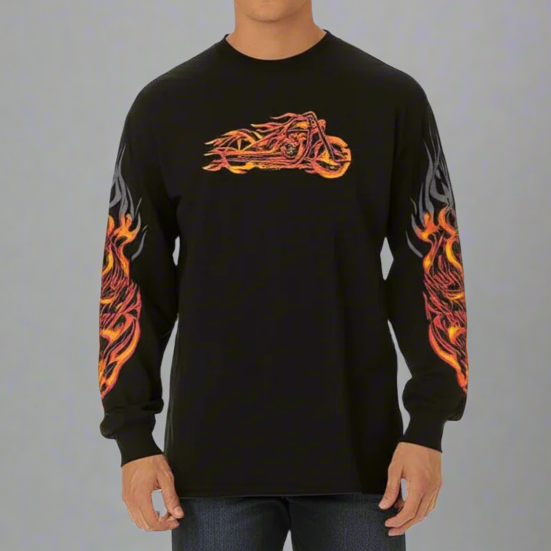 BOL Herren Flaming Bobber Motorrad-LangarmshirtEX-STOCK Canada