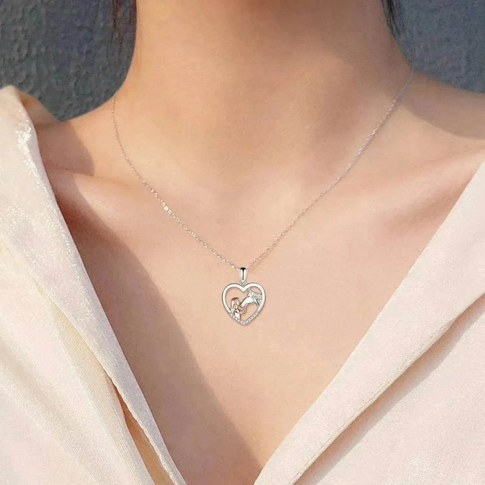 Girls and Horse Pendant Necklace Sterling Silver Gifts for Women Girls - EX-STOCK Canada
