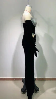 Gloves Hollow-out Low Cut Velvet Tube Top Dress Dinner Party EX-STOCK Canada