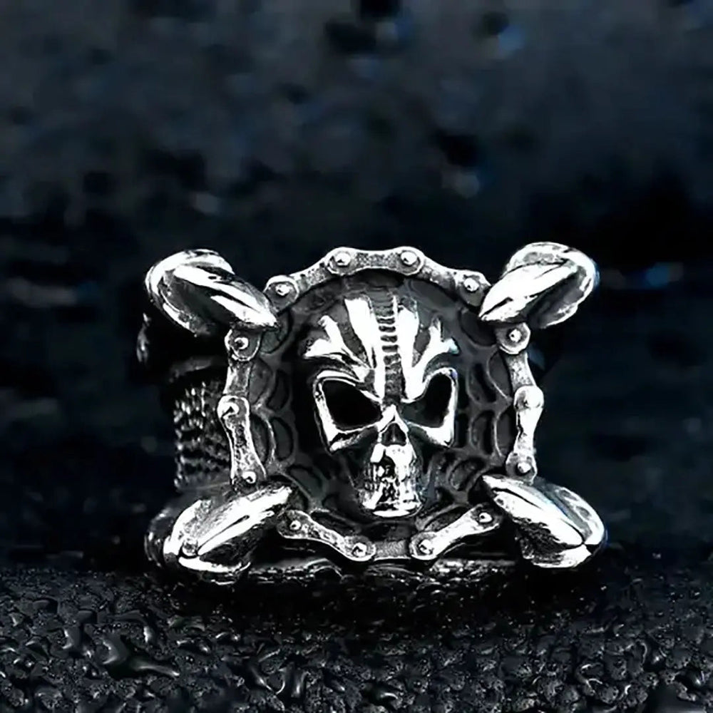 GoSteel Men's Bike Chain & Skull Ring | Stainless Steel Ring