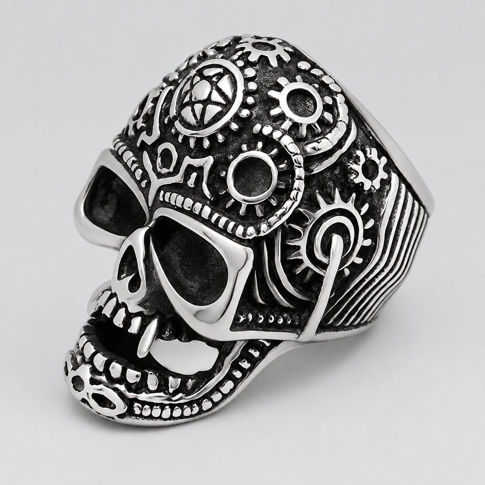 GoSteel Men's Gearhead Skull Ring