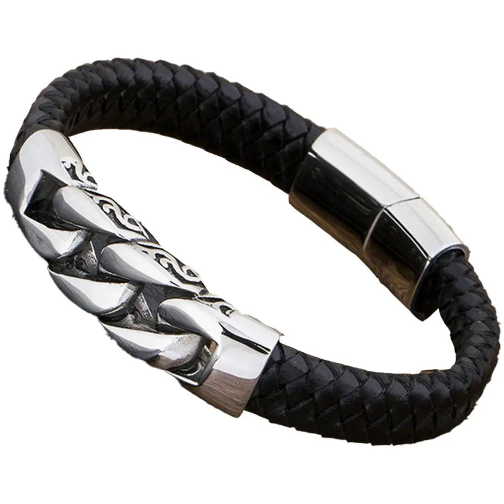 Bracelet cubain en cuir et acier pour homme GoSteelEX-STOCK Canada
