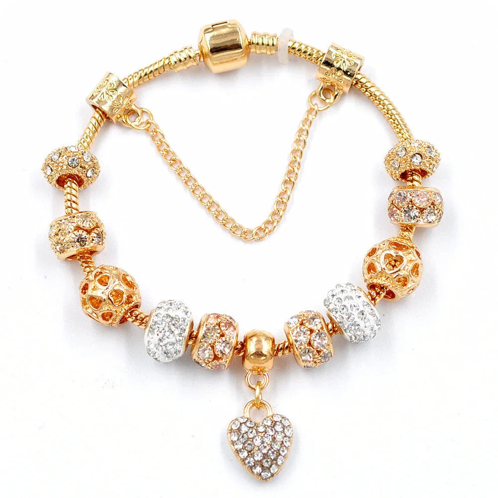 Gold Snake Chain Crystal Heart Bracelet EX-STOCK Canada