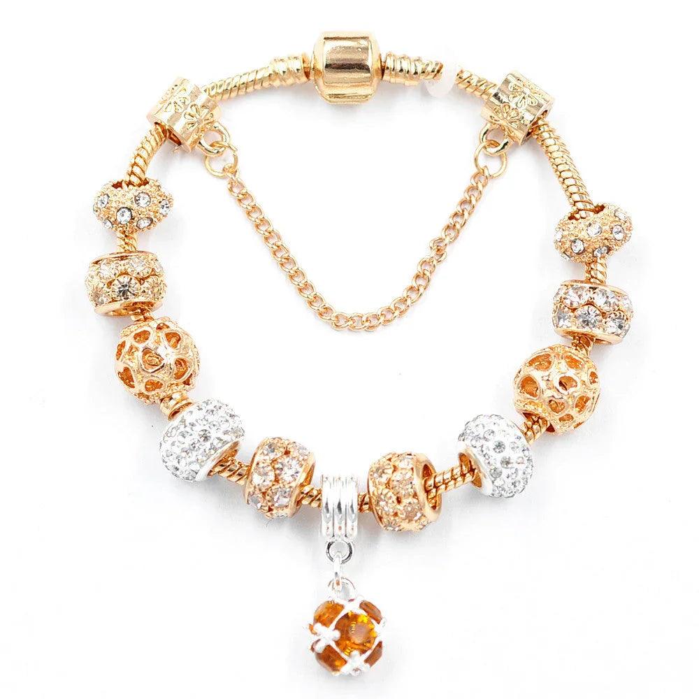 Gold Snake Chain Crystal Heart Bracelet EX-STOCK Canada