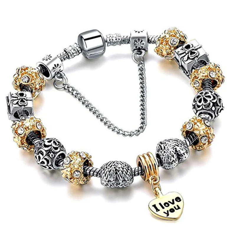 Gold Snake Chain Crystal Heart Bracelet EX-STOCK Canada