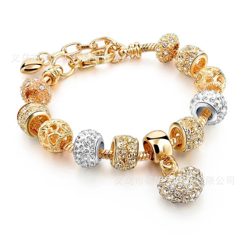 Gold Snake Chain Crystal Heart Bracelet EX-STOCK Canada