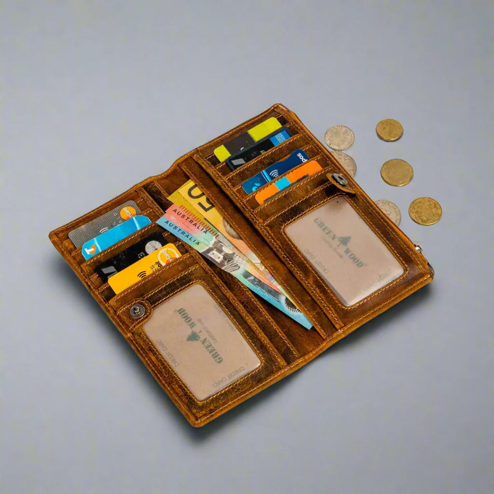 محفظة غرينوود للجلد مزودة بتقنية RFID وجيب بسحابEX-STOCK Canada