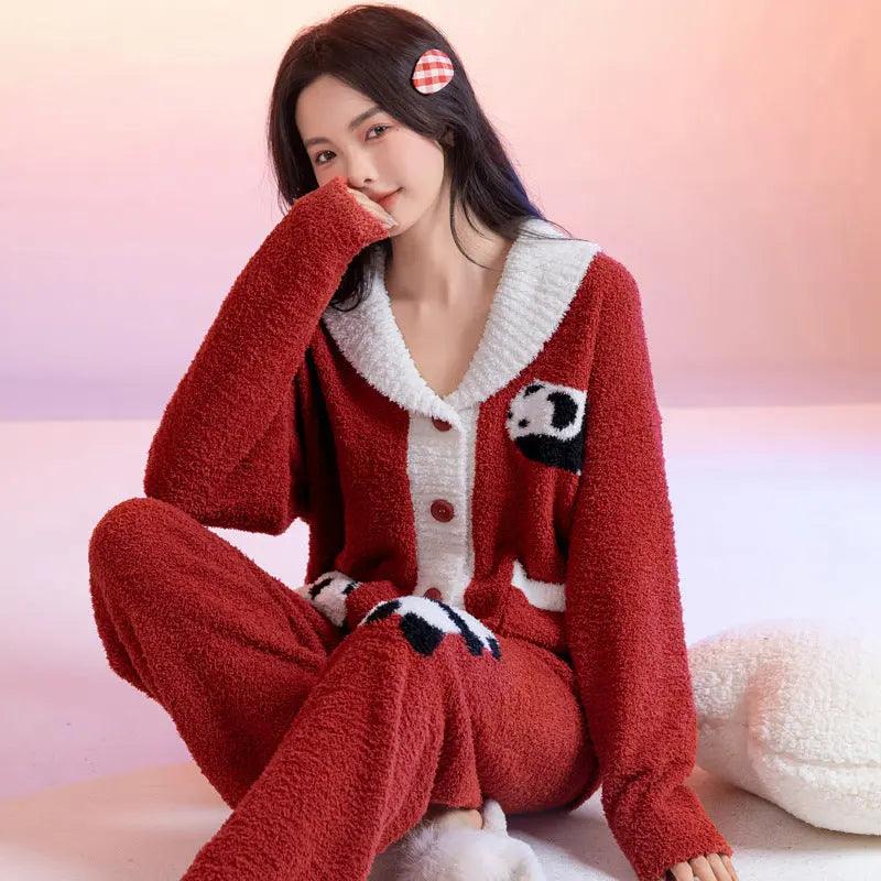 Pigiama in Mezzo Velluto per Donne Autunno e Inverno Completo Cardigan Morbido - EX-STOCK Canada