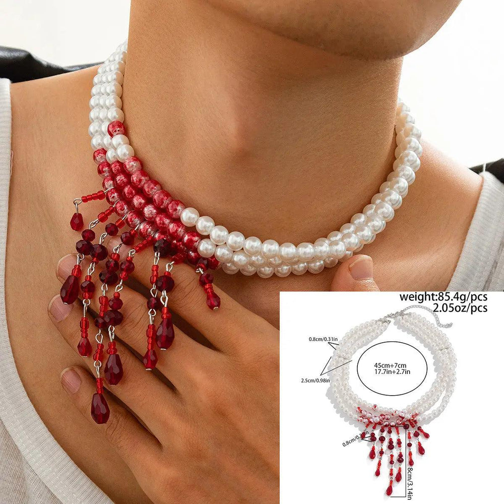 Collier Halloween avec pampille en perle et cristal en forme de goutte de sang - EX-STOCK Canada