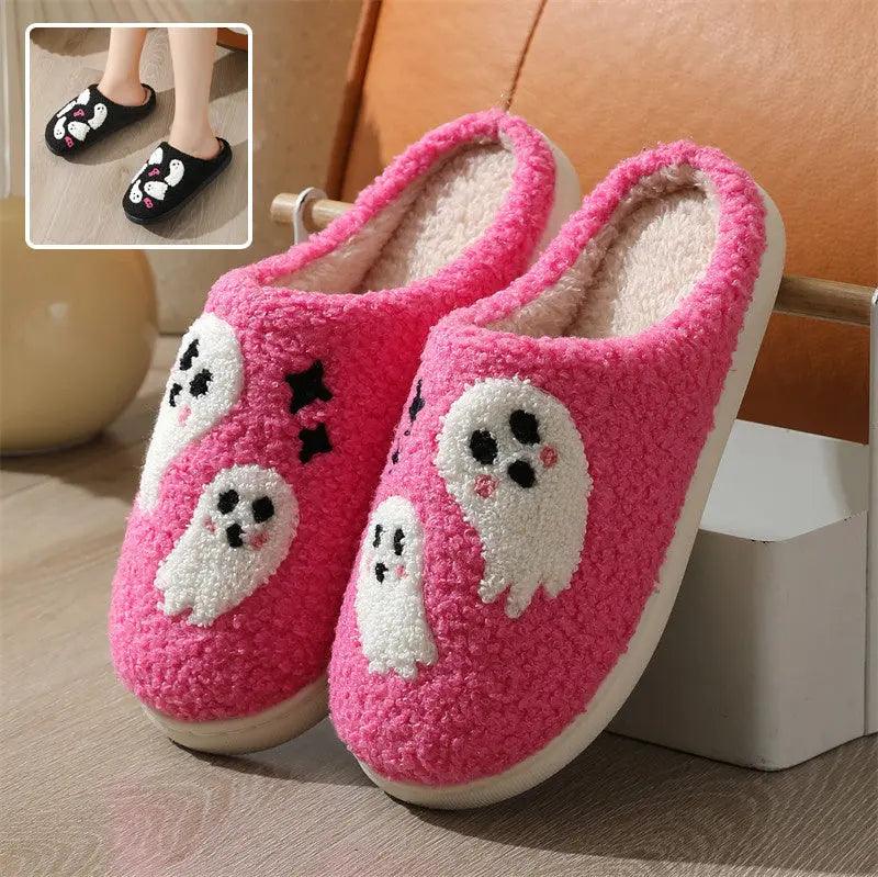 Chaussons en coton fantôme de dessin animé Halloween pour femmes, antidérapants, pour chambre, chaussons d'intérieur d'hiver - EX-STOCK Canada