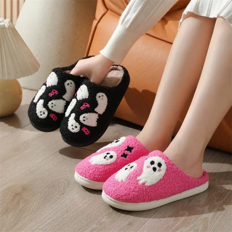 Chaussons en coton fantôme de dessin animé Halloween pour femmes, antidérapants, pour chambre, chaussons d'intérieur d'hiver - EX-STOCK Canada