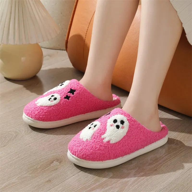 Chaussons en coton fantôme de dessin animé Halloween pour femmes, antidérapants, pour chambre, chaussons d'intérieur d'hiver - EX-STOCK Canada