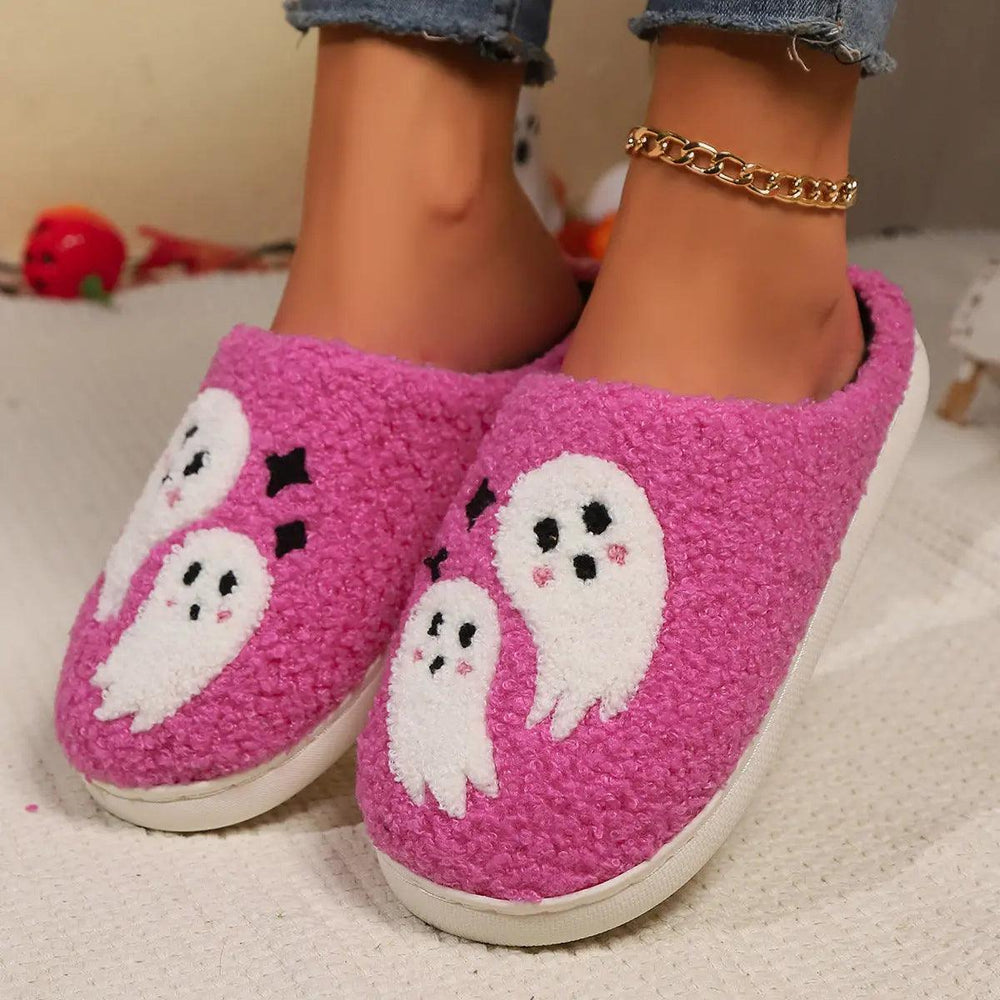 Chaussons en coton fantôme de dessin animé Halloween pour femmes, antidérapants, pour chambre, chaussons d'intérieur d'hiver - EX-STOCK Canada