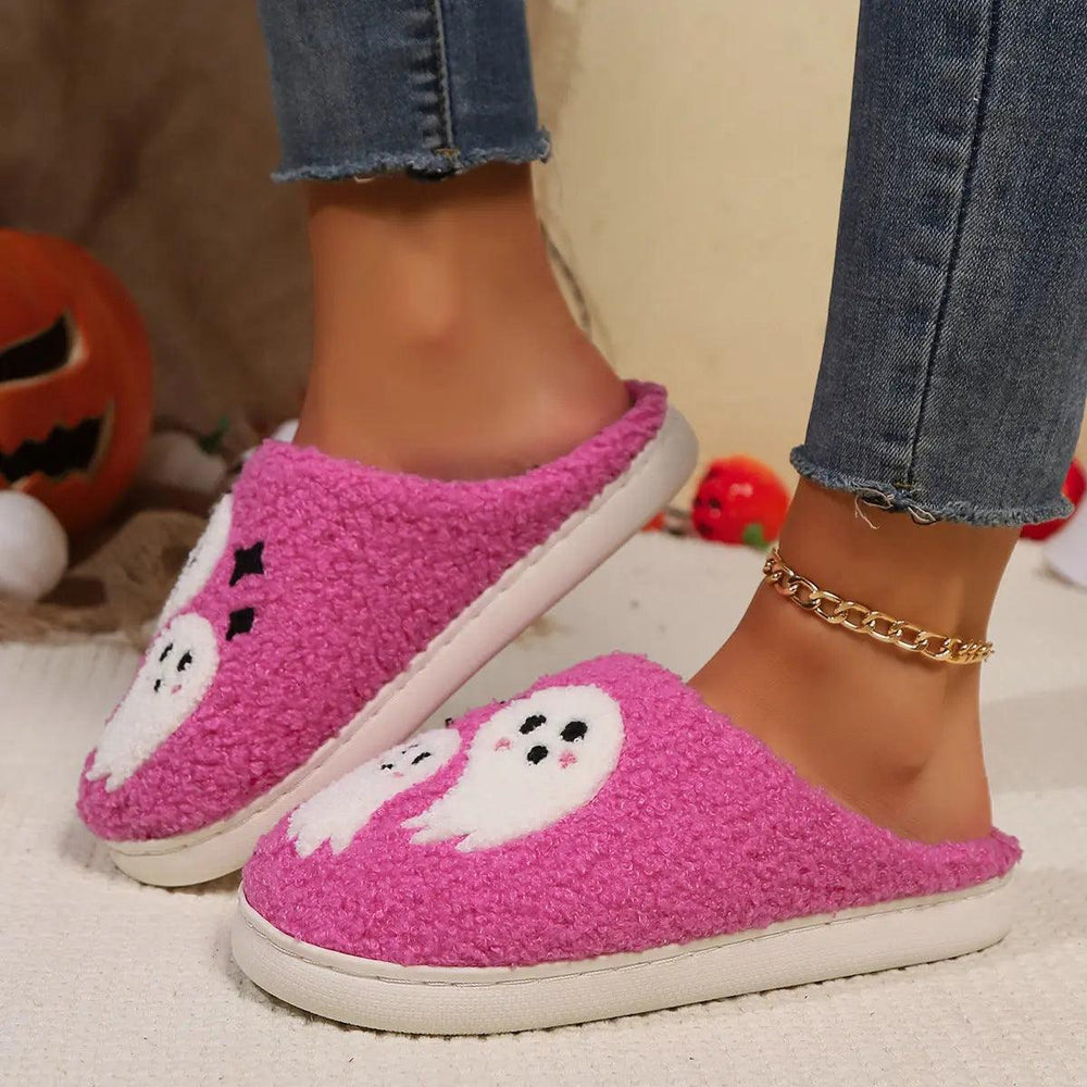 Chaussons en coton fantôme de dessin animé Halloween pour femmes, antidérapants, pour chambre, chaussons d'intérieur d'hiver - EX-STOCK Canada