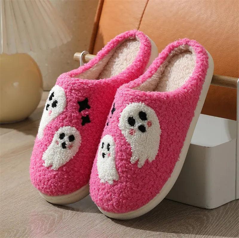 Chaussons en coton fantôme de dessin animé Halloween pour femmes, antidérapants, pour chambre, chaussons d'intérieur d'hiver - EX-STOCK Canada