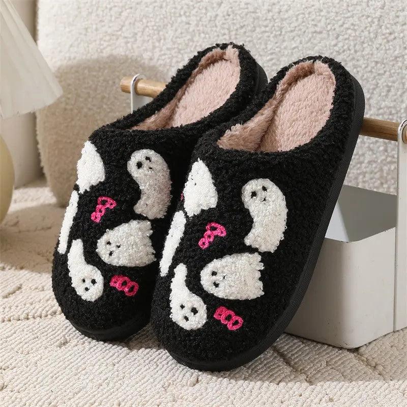 Chaussons en coton fantôme de dessin animé Halloween pour femmes, antidérapants, pour chambre, chaussons d'intérieur d'hiver - EX-STOCK Canada