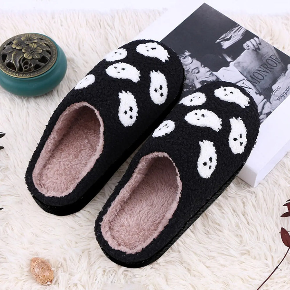 Halloween Funny Spider Ghost Scary Flat Indoor House Shoes For Women Men Soft Plush Cozy Horror Halloween Gifts - EX-STOCK Canada