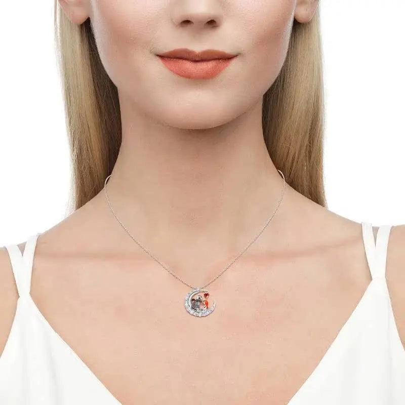 Halloween Moon-shaped Skull Necklace With Rhinestones Couple Love Clavicle Necklace Men And Women Jewelry Accessories - EX-STOCK Canada